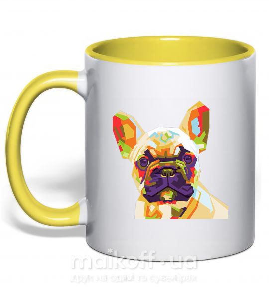 Чашка з кольоровою ручкою Multicolor bulldog Сонячно жовтий фото