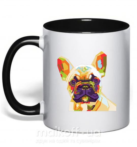 Чашка з кольоровою ручкою Multicolor bulldog Чорний фото