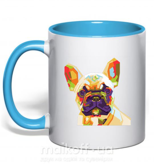 Чашка з кольоровою ручкою Multicolor bulldog Блакитний фото