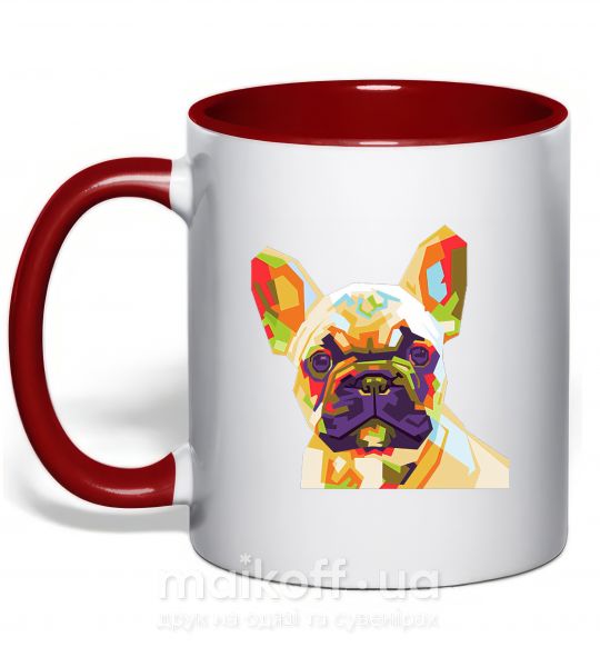 Чашка з кольоровою ручкою Multicolor bulldog Червоний фото