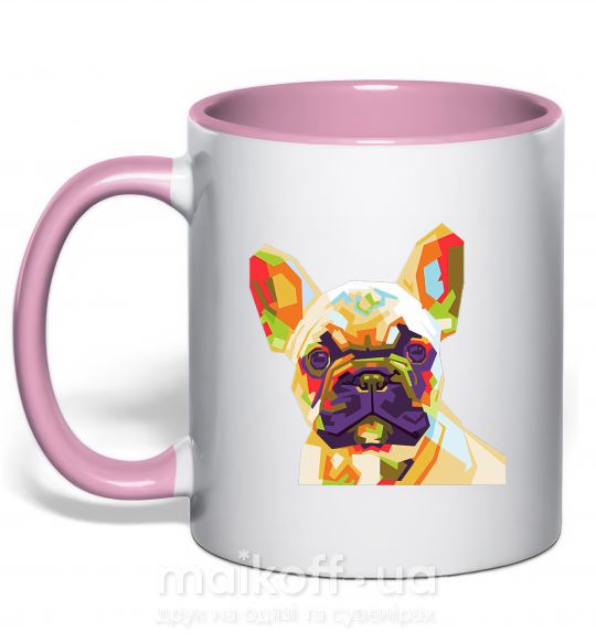 Чашка з кольоровою ручкою Multicolor bulldog Ніжно рожевий фото