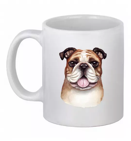 Чашка керамічна Малюнок акварелю бульдог Білий фото