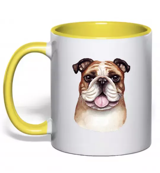 Чашка с цветной ручкой Малюнок акварелю бульдог Солнечно желтый фото