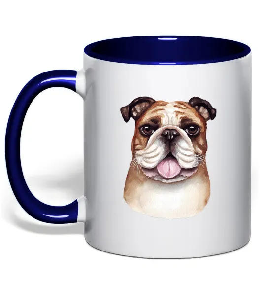 Чашка с цветной ручкой Малюнок акварелю бульдог Глубокий темно-синий фото