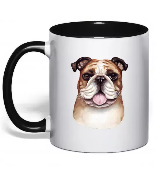 Чашка с цветной ручкой Малюнок акварелю бульдог Черный фото