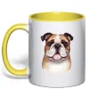 Чашка с цветной ручкой Малюнок акварелю бульдог Лимонный Чашка с цветной ручкой Малюнок акварелю бульдог Лимонный фото
