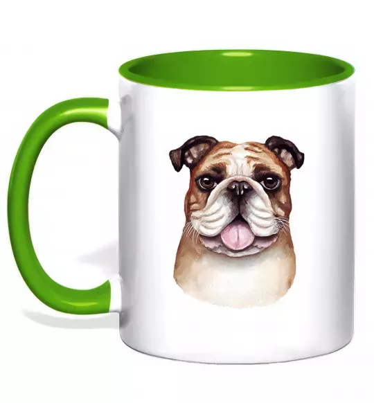 Чашка с цветной ручкой Малюнок акварелю бульдог Зеленый фото