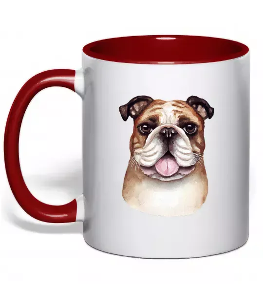 Чашка с цветной ручкой Малюнок акварелю бульдог Красный фото