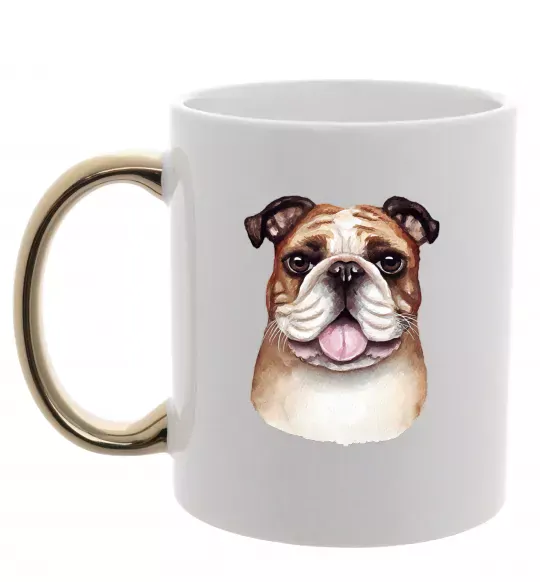 Чашка с цветной ручкой Малюнок акварелю бульдог Золото фото