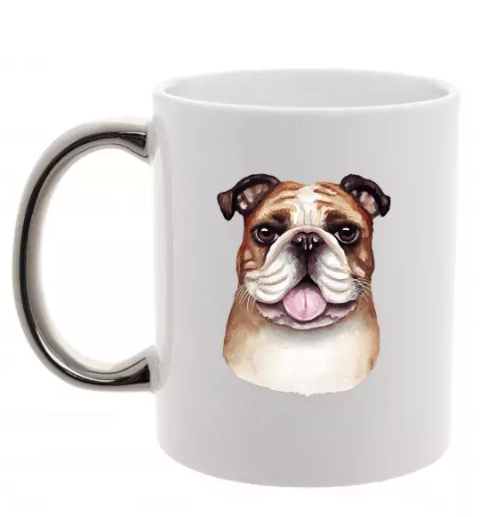 Чашка с цветной ручкой Малюнок акварелю бульдог Серебро фото