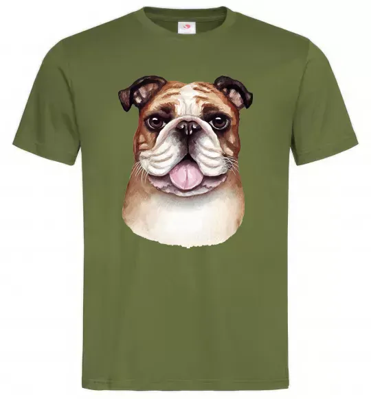 Чоловіча футболка Малюнок акварелю бульдог Оливковий фото
