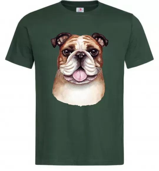 Чоловіча футболка Малюнок акварелю бульдог Темно-зелений фото