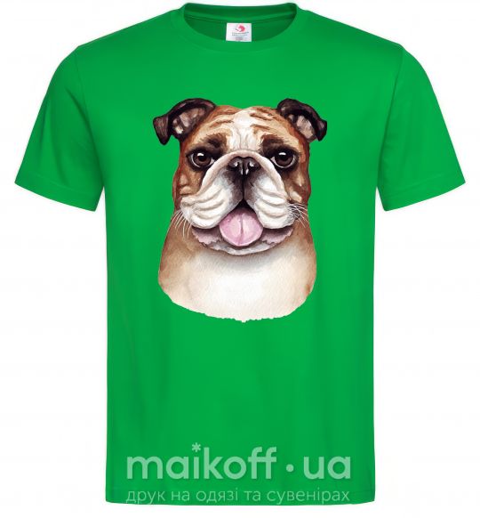 Мужская футболка Рисунок акварелью бульдог Зеленый фото