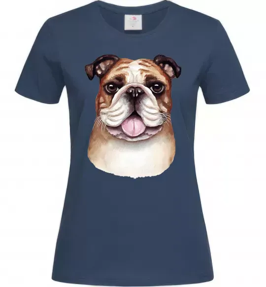 Женская футболка Малюнок акварелю бульдог Темно-синий фото