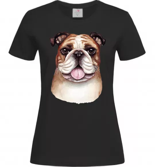 Женская футболка Малюнок акварелю бульдог Черный фото