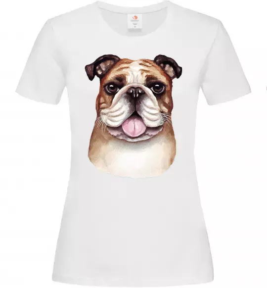 Женская футболка Малюнок акварелю бульдог Белый фото