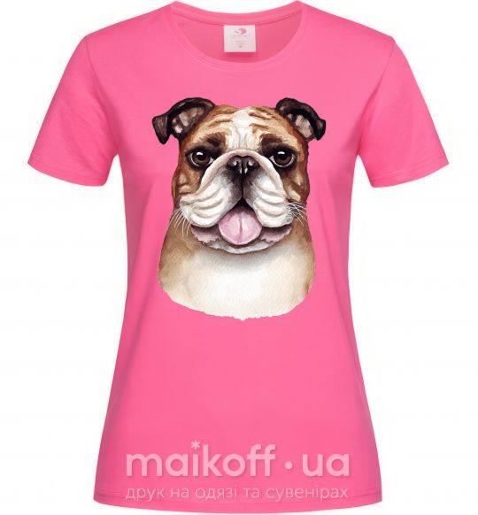 Жіноча футболка Рисунок акварелью бульдог Яскраво-рожевий фото