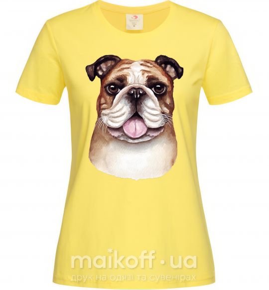 Женская футболка Рисунок акварелью бульдог Лимонный фото