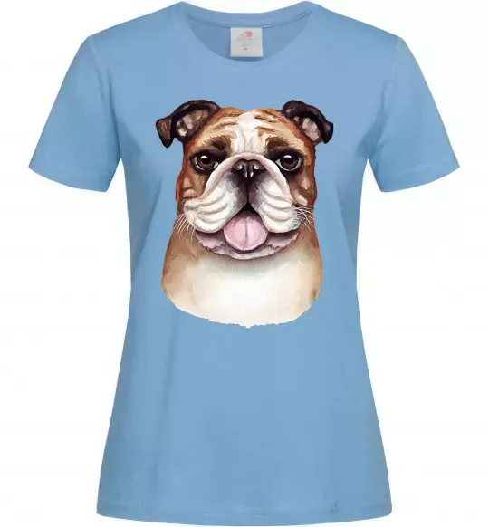 Женская футболка Малюнок акварелю бульдог Голубой фото