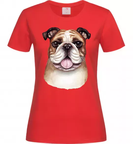 Женская футболка Малюнок акварелю бульдог Красный фото