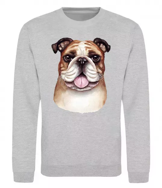 Світшот Малюнок акварелю бульдог Сірий меланж фото