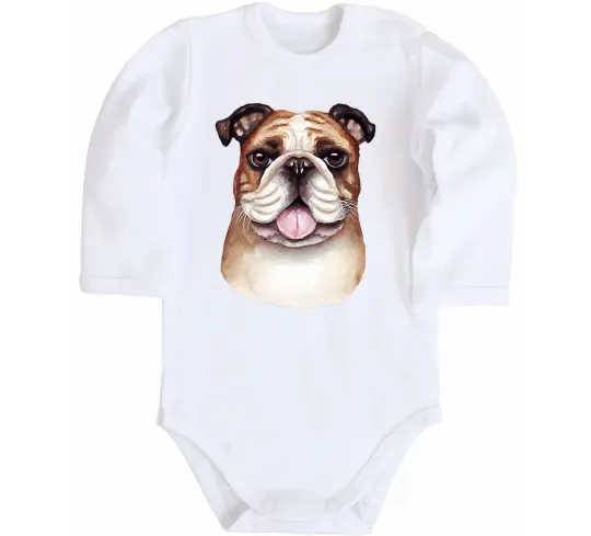 Дитячий бодік Малюнок акварелю бульдог Білий фото