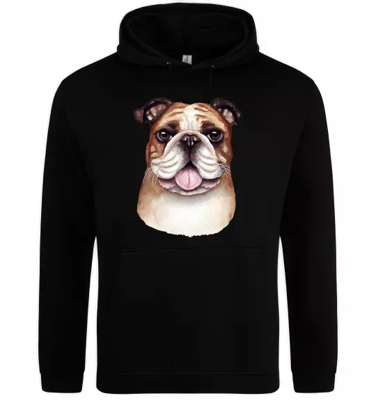 Мужская толстовка (худи) Малюнок акварелю бульдог Черный фото