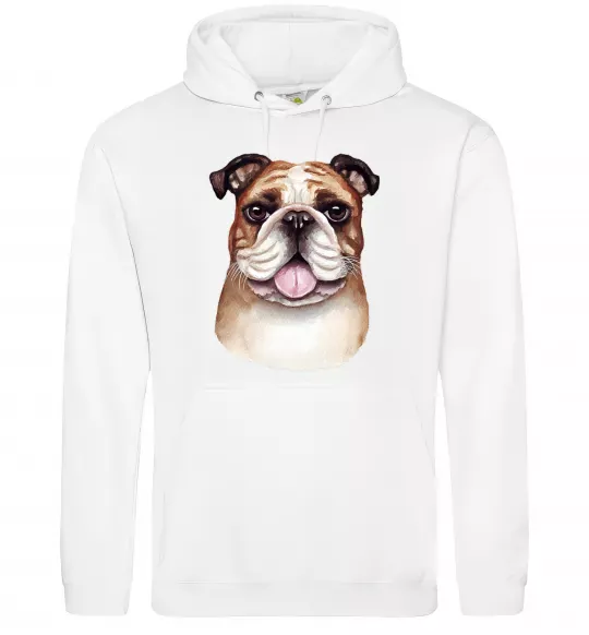 Мужская толстовка (худи) Малюнок акварелю бульдог Белый фото