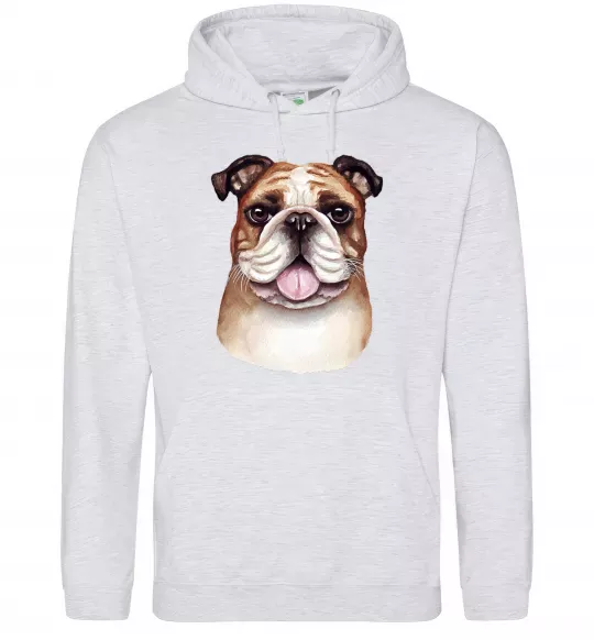 Мужская толстовка (худи) Малюнок акварелю бульдог Серый меланж фото