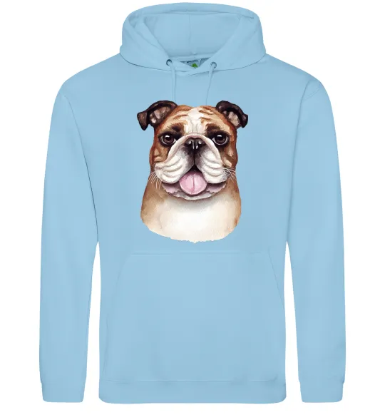 Чоловіча толстовка (худі) Малюнок акварелю бульдог Блакитний фото