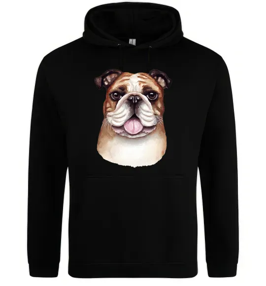 Женская толстовка (худи) Малюнок акварелю бульдог Черный фото