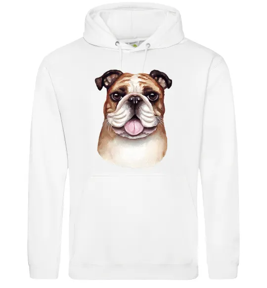 Женская толстовка (худи) Малюнок акварелю бульдог Белый фото