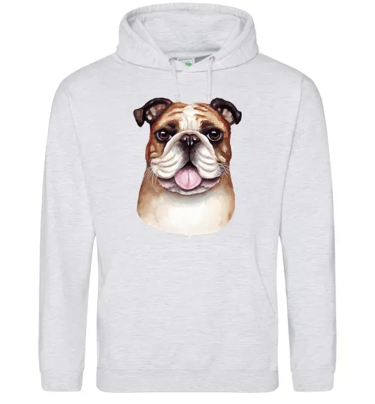 Женская толстовка (худи) Малюнок акварелю бульдог Серый меланж фото