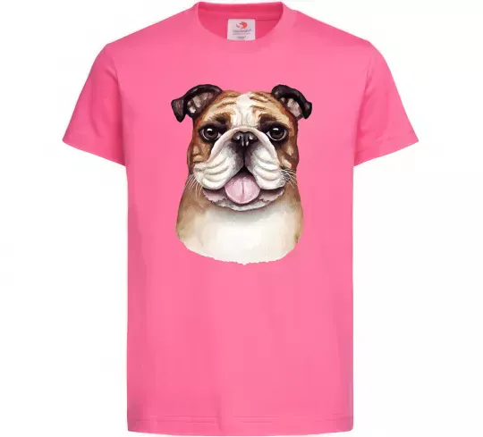 Детская футболка Малюнок акварелю бульдог Ярко-розовый фото