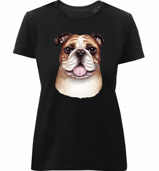 Жіноча преміум футболка Малюнок акварелю бульдог Чорний фото