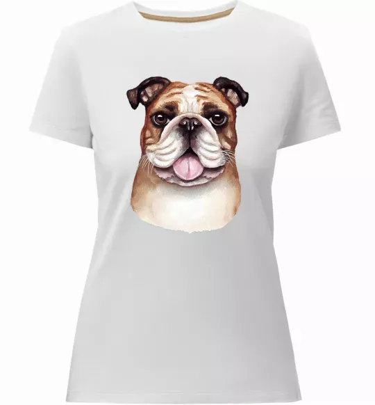 Жіноча преміум футболка Малюнок акварелю бульдог Білий фото