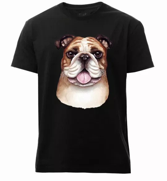 Мужская премиум футболка Малюнок акварелю бульдог Черный фото