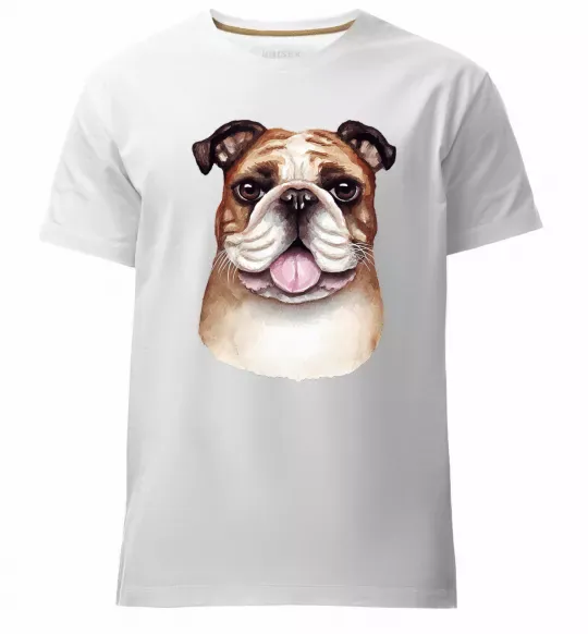 Мужская премиум футболка Малюнок акварелю бульдог Белый фото