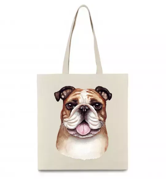 Эко-сумка Малюнок акварелю бульдог Бежевый фото