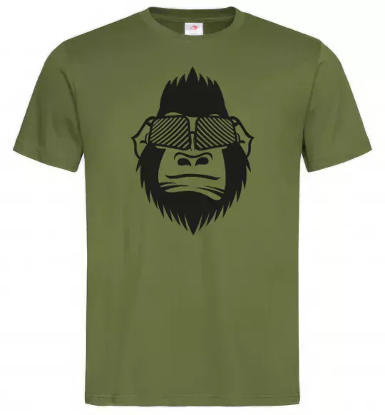 Мужская футболка Gorilla in glasses Оливковый фото