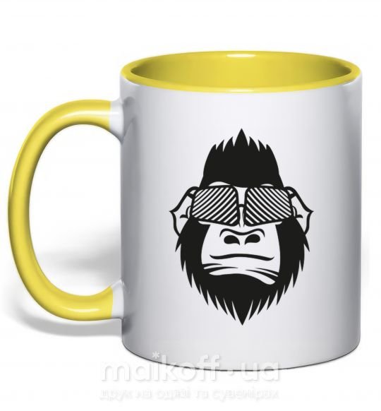 Чашка з кольоровою ручкою Gorilla in glasses Сонячно жовтий фото