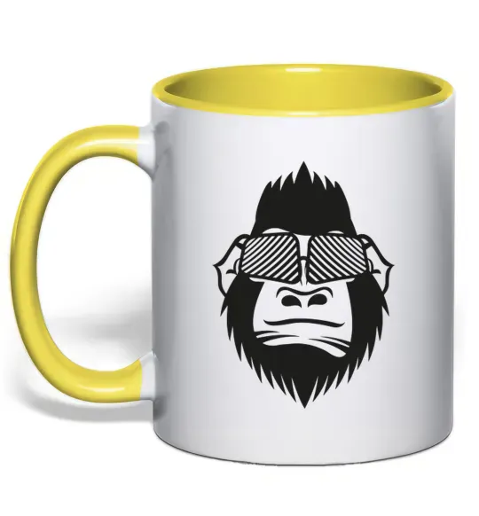 Чашка з кольоровою ручкою Gorilla in glasses Сонячно жовтий фото