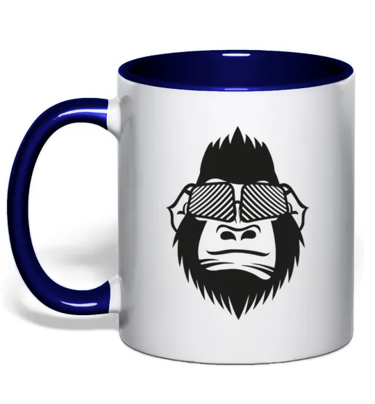 Чашка з кольоровою ручкою Gorilla in glasses Глибокий темно-синій фото