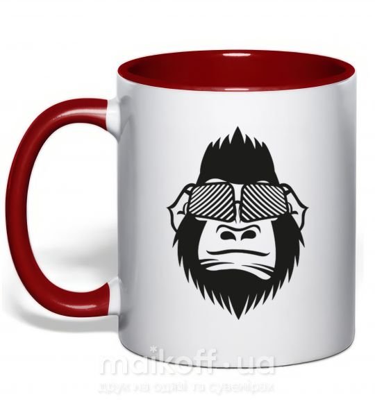 Чашка з кольоровою ручкою Gorilla in glasses Червоний фото