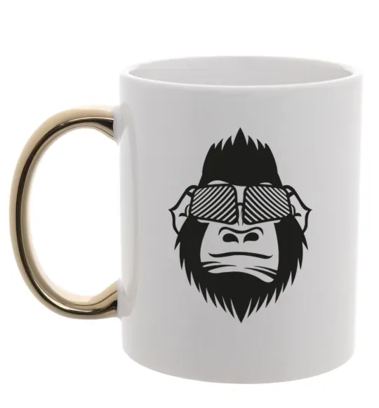 Чашка з кольоровою ручкою Gorilla in glasses Золото фото