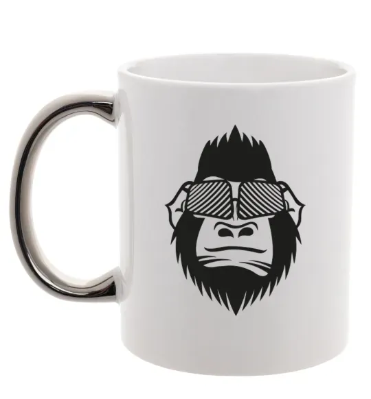 Чашка з кольоровою ручкою Gorilla in glasses Срібло фото