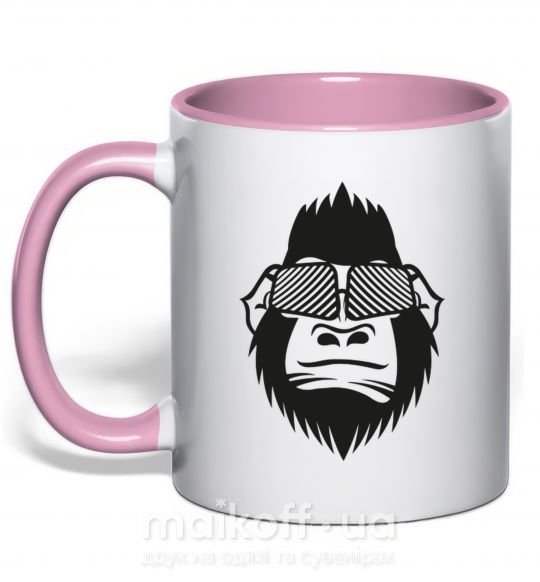 Чашка з кольоровою ручкою Gorilla in glasses Ніжно рожевий фото