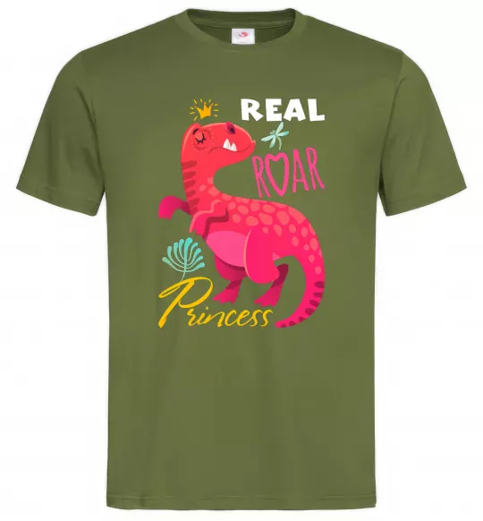 Мужская футболка Real roar princess Оливковый фото