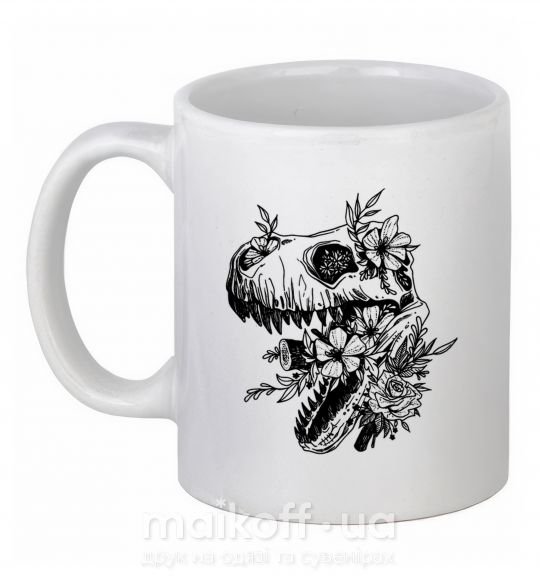 Чашка керамічна T-Rex skull in flowers Білий фото