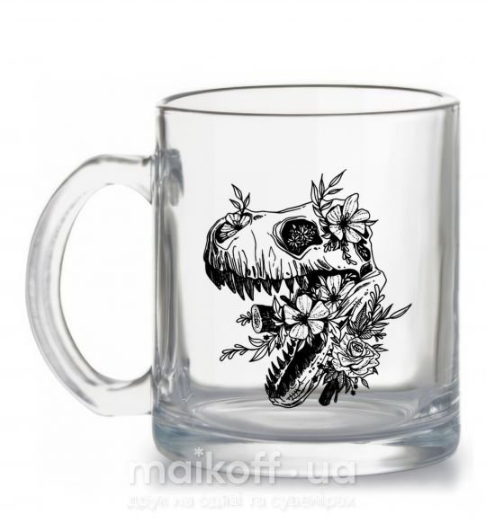 Чашка скляна T-Rex skull in flowers Прозорий фото